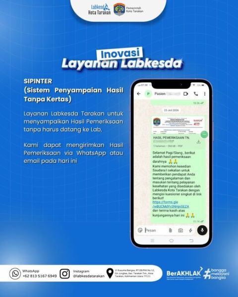 SIPINTER Hadir, Labkesda Kota Tarakan Hadirkan Layanan Penyampaian Hasil Pemeriksaan Tanpa Kertas